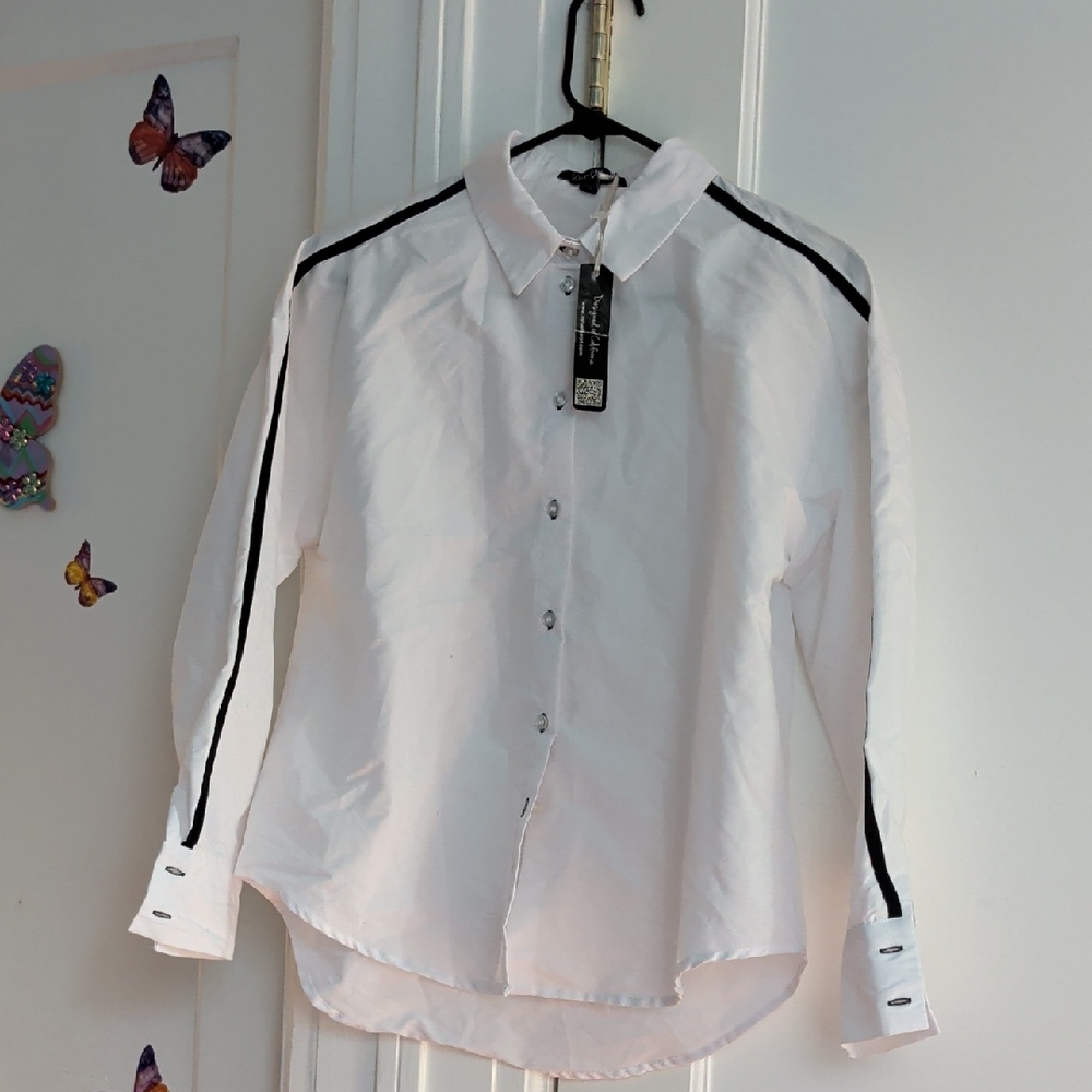 Velvet Heart White Ladies Shirt with Black Accents